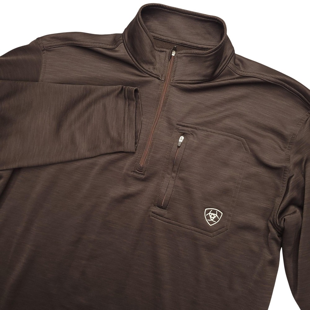 Ariat ARIATTEK Pullover Mens M Brown 1/4 Zip Long Sleeve Fleece Riding Top